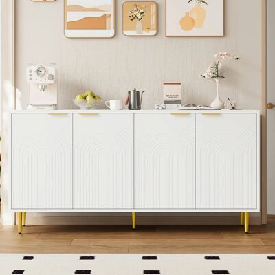 SANS MARQUE Buffet Avec 4 Portes,poignées Dorées Brossées + Pieds Brillants,commode Avec 2 Étages,meuble De Rangement Salon 160×80×40 Cm,blanc - Publicité SANS MARQUE Buffet Avec 4 Portes,poignées Dorées Brossées + Pieds Brillants,commode Avec 2 Étages,meuble De Rangement Salon 160×80×40 Cm,blanc - Publicité