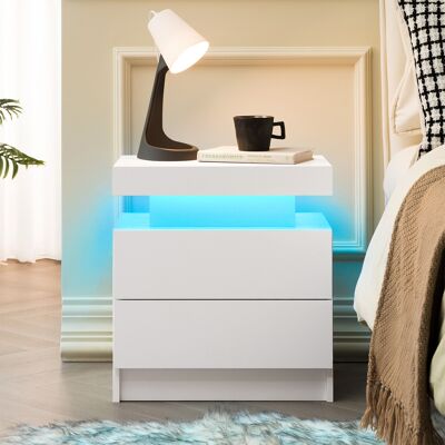 ACKERMAN Nightstand Led Bedside Table Cabinet Lights Modern End Side With 2 Drawers For Bedroom (white) - Publicité ACKERMAN Nightstand Led Bedside Table Cabinet Lights Modern End Side With 2 Drawers For Bedroom (white) - Publicité