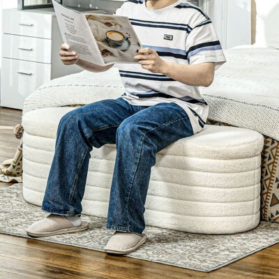 ALLAUVE Banc De Chambre À Coucher Avec Tiroirs De Rangement, Pattes En Bois Massif, Stabilité Renforcée, Revêtement Polaire Teddy, Charge Maximale 120 Kg, Dimensions 116x41x40,5 Cm, Couleur Blanc Crème - Publicité ALLAUVE Banc De Chambre À Coucher Avec Tiroirs De Rangement, Pattes En Bois Massif, Stabilité Renforcée, Revêtement Polaire Teddy, Charge Maximale 120 Kg, Dimensions 116x41x40,5 Cm, Couleur Blanc Crème - Publicité