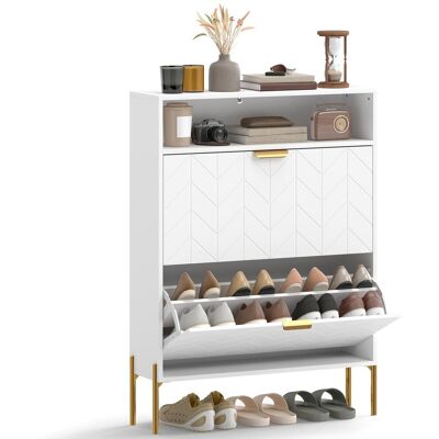 OEM Meuble À Chaussures 16 Paires, Armoire À Chaussures Étroite Avec 2 Tiroirs Rabattables, Compartiment Ouvert, Blanc - Publicité OEM Meuble À Chaussures 16 Paires, Armoire À Chaussures Étroite Avec 2 Tiroirs Rabattables, Compartiment Ouvert, Blanc - Publicité