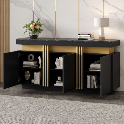 ALLAUVE Meuble Buffet De Salle À Manger Noir Et Or, 140x38x70cm, 3 Portes Sans Poignée, Étagères Ajustables, Compartiments Spacieux, Rangement Idéal Pour Cuisine, Salon Ou Entrée. Publicité ALLAUVE Meuble Buffet De Salle À Manger Noir Et Or, 140x38x70cm, 3 Portes Sans Poignée, Étagères Ajustables, Compartiments Spacieux, Rangement Idéal Pour Cuisine, Salon Ou Entrée. Publicité