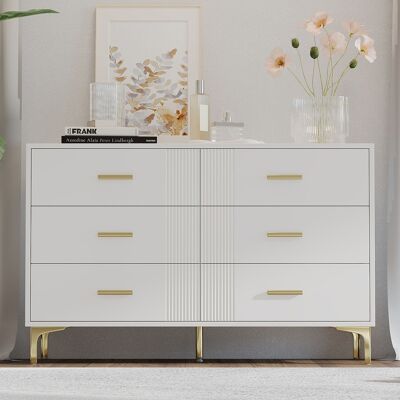 LEMONBEST Commode À 6 Tiroirs 120x40x76 Cm Sideboard Moderne Avec Portes Motif Ondulé - Meuble Rangement Pour Chambre Salon - Mdf - Blanc - Publicité LEMONBEST Commode À 6 Tiroirs 120x40x76 Cm Sideboard Moderne Avec Portes Motif Ondulé - Meuble Rangement Pour Chambre Salon - Mdf - Blanc - Publicité