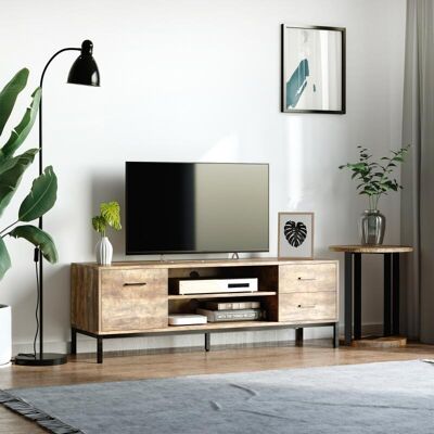 Generic Meuble Tv Banc Tv Jusqu'à 50 Pouces Placard, 2 Tiroirs Et Étagère - 2 Passe-câbles - 132 X 39 X 45,5 Cm Marron Noir - Publicité Generic Meuble Tv Banc Tv Jusqu'à 50 Pouces Placard, 2 Tiroirs Et Étagère - 2 Passe-câbles - 132 X 39 X 45,5 Cm Marron Noir - Publicité