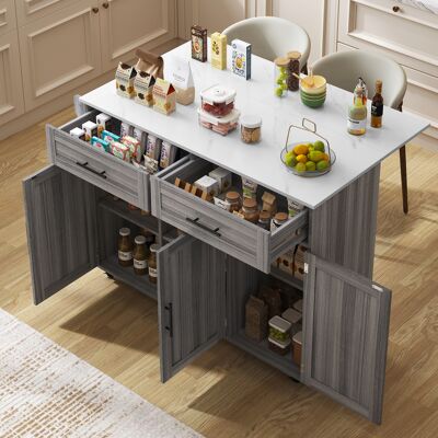 ACKERMAN 129 X 46 (71) X 91,5 Cm. Buffet/table De Salle À Manger Avec Plateau Rabattable, Étagères Intégrées Aux Portes, Îlot De Cuisine Sur 5 Roulettes Avec Placards Et 2 Tiroirs, Blanc Et Gris Kaki. Publicité ACKERMAN 129 X 46 (71) X 91,5 Cm. Buffet/table De Salle À Manger Avec Plateau Rabattable, Étagères Intégrées Aux Portes, Îlot De Cuisine Sur 5 Roulettes Avec Placards Et 2 Tiroirs, Blanc Et Gris Kaki. Publicité