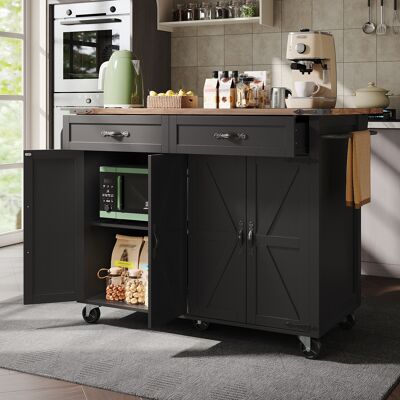 ACKERMAN Îlot De Cuisine, Desserte Avec Plan De Travail Coulissant, 4 Portes, 2 Tiroirs, Finition Bois, Chariot Cuisine/salle À Manger, Noir - Publicité ACKERMAN Îlot De Cuisine, Desserte Avec Plan De Travail Coulissant, 4 Portes, 2 Tiroirs, Finition Bois, Chariot Cuisine/salle À Manger, Noir - Publicité