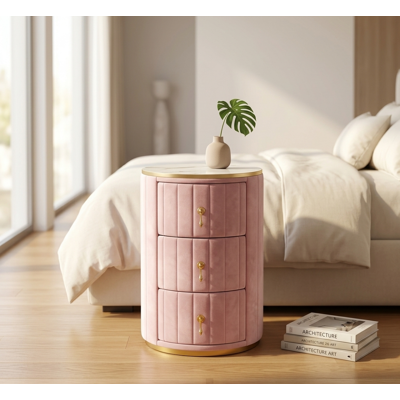ACKERMAN Table De Chevet 3 Tiroirs, Table De Chevet Ronde Capitonnée Velours Avec Plateau En Marbre Et Quincaillerie Dorée, Meuble De Rangement Moderne Pour Chambre À Coucher, Salon Rose - Publicité ACKERMAN Table De Chevet 3 Tiroirs, Table De Chevet Ronde Capitonnée Velours Avec Plateau En Marbre Et Quincaillerie Dorée, Meuble De Rangement Moderne Pour Chambre À Coucher, Salon Rose - Publicité