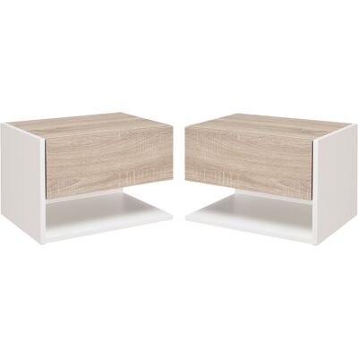 OEM Homcom Tables De Chevet Suspendues Lot De 2 - Tables De Nuit Murale - Tiroir Coulissant - En Bois Bicolore Aspect Chêne Clair Blanc - Publicité OEM Homcom Tables De Chevet Suspendues Lot De 2 - Tables De Nuit Murale - Tiroir Coulissant - En Bois Bicolore Aspect Chêne Clair Blanc - Publicité