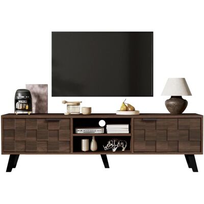 OEM Meuble Tv Moderne À 2 Portes Et 2 Compartiments Ouverts, Finition Bois Foncé – 160,5 X 35,5 X 45 Cm - Publicité OEM Meuble Tv Moderne À 2 Portes Et 2 Compartiments Ouverts, Finition Bois Foncé – 160,5 X 35,5 X 45 Cm - Publicité
