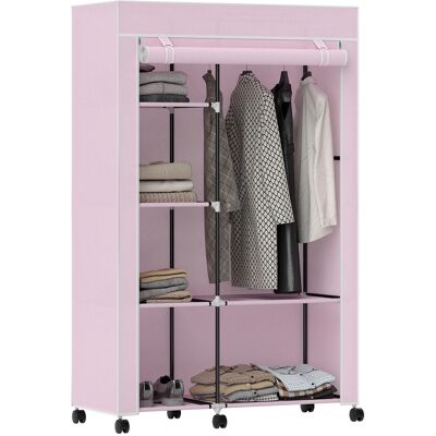 OEM Armoire Tissu Sur Roulettes Portable 6 Étagères 1 Tringle, Chambre, 103x43x162,5cm, Rose - Publicité OEM Armoire Tissu Sur Roulettes Portable 6 Étagères 1 Tringle, Chambre, 103x43x162,5cm, Rose - Publicité