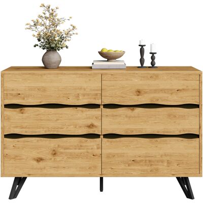 ACKERMAN Buffet Moderne À 6 Tiroirs – Aspect Bois, Pieds En Métal, Grand Espace De Rangement, Design Minimaliste, Pour Salon Et Salle À Manger – 120 X 40 X 75,5 Cm - Publicité ACKERMAN Buffet Moderne À 6 Tiroirs – Aspect Bois, Pieds En Métal, Grand Espace De Rangement, Design Minimaliste, Pour Salon Et Salle À Manger – 120 X 40 X 75,5 Cm - Publicité