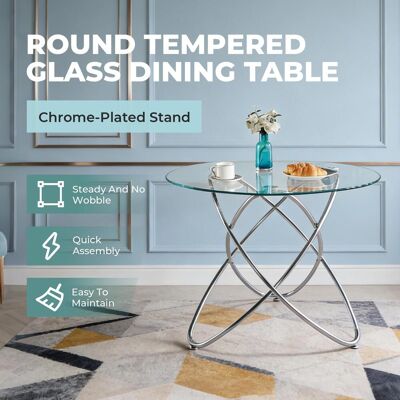 OEM Dining Table With Chrome Metal Leg And Tempered Glass,modern Space Saving Kitchen Table For Living Room,chrome Color Metal Legs - Publicité OEM Dining Table With Chrome Metal Leg And Tempered Glass,modern Space Saving Kitchen Table For Living Room,chrome Color Metal Legs - Publicité