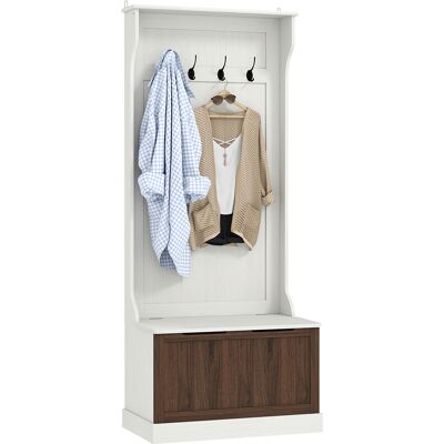 ARRIGONI Meuble D'Entree 3 En 1 Avec 4 Crochets Et Banc De Rangement En Bois 71.5 X 39.5 X 170 Cm Blanc - Publicité ARRIGONI Meuble D'Entree 3 En 1 Avec 4 Crochets Et Banc De Rangement En Bois 71.5 X 39.5 X 170 Cm Blanc - Publicité