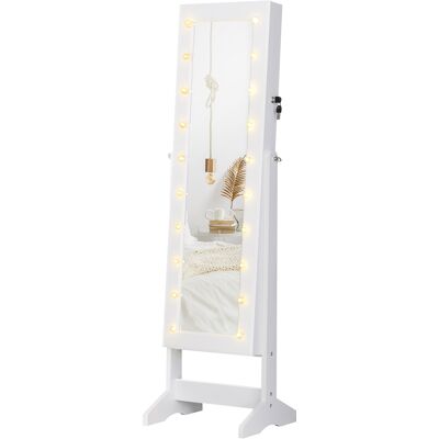 Armoire À Bijoux Irovami Avec Miroir Intégré Et Éclairage Led Réglable, 20 Led, Bois, Blanc, 40 X 37 X 146 Cm - Publicité Armoire À Bijoux Irovami Avec Miroir Intégré Et Éclairage Led Réglable, 20 Led, Bois, Blanc, 40 X 37 X 146 Cm - Publicité