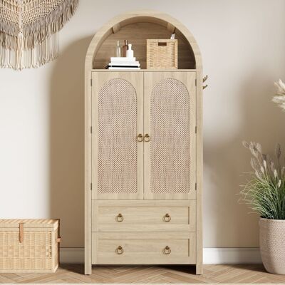 LEMONBEST Buffet 80x40x180 Cm Cannage Style Arche, Meuble De Rangement Vintage, 2 Tiroirs, Salon Et Chambre, Aspect Rotin, Chêne - Publicité LEMONBEST Buffet 80x40x180 Cm Cannage Style Arche, Meuble De Rangement Vintage, 2 Tiroirs, Salon Et Chambre, Aspect Rotin, Chêne - Publicité