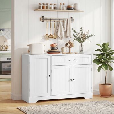 OEM Buffet Cuisine Meuble De Rangement Tiroir 3 Portes Fermeture Douce Racks-porte Étagères Réglables Blanc - Publicité OEM Buffet Cuisine Meuble De Rangement Tiroir 3 Portes Fermeture Douce Racks-porte Étagères Réglables Blanc - Publicité