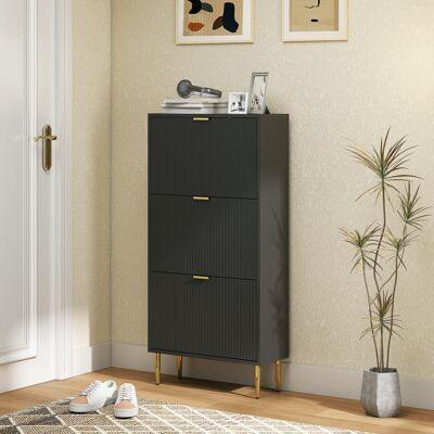 OEM Homcom Meuble À Chaussures 18 Paires - 3 Tiroirs Rabattables, Portes Cannelées & Étagères Réglables, 60x24x122,5cm, Noir - Publicité OEM Homcom Meuble À Chaussures 18 Paires - 3 Tiroirs Rabattables, Portes Cannelées & Étagères Réglables, 60x24x122,5cm, Noir - Publicité
