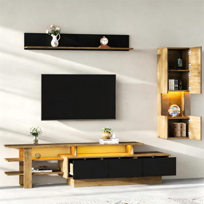 ACKERMAN Ensemble De Meubles Tv Muraux 3 Pièces Avec Éclairage Led, Mobilier De Salon, Façade : 1 Meuble Tv, 1 Vitrine, 1 Étagère Murale, Compatible Avec Les Téléviseurs Jusqu’à 80 Pouces, Finition Noir Et Boi - Publicité ACKERMAN Ensemble De Meubles Tv Muraux 3 Pièces Avec Éclairage Led, Mobilier De Salon, Façade : 1 Meuble Tv, 1 Vitrine, 1 Étagère Murale, Compatible Avec Les Téléviseurs Jusqu’à 80 Pouces, Finition Noir Et Boi - Publicité