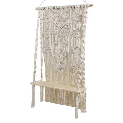 ALLAUVE Étagère Murale En Macramé Style Bohème Avec Étagère Flottante En Bois Et Organisateur De Plantes - Publicité ALLAUVE Étagère Murale En Macramé Style Bohème Avec Étagère Flottante En Bois Et Organisateur De Plantes - Publicité