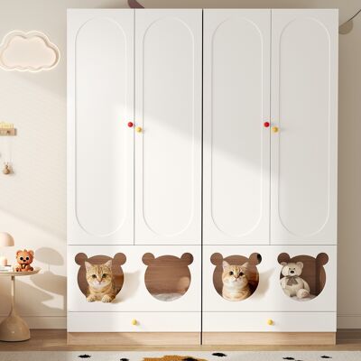 EIFSON Lot De 2 Armoires Enfant Avec Niche Pour Chat 160x50x200 Cm - Ensemble Dressing Blanc Laqué Et Bois, Penderie Et Poignées Céramique - Publicité EIFSON Lot De 2 Armoires Enfant Avec Niche Pour Chat 160x50x200 Cm - Ensemble Dressing Blanc Laqué Et Bois, Penderie Et Poignées Céramique - Publicité