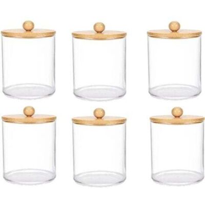 OEM Lot De 6 Boîtes De Rangement Transparentes En Plastique Pour Bouteilles De Médicaments Avec Couvercles En Bambou, Pour Distributeur De Cotons-tiges, Organisateur De Bocaux De Salle De Bain-dou - Publicité OEM Lot De 6 Boîtes De Rangement Transparentes En Plastique Pour Bouteilles De Médicaments Avec Couvercles En Bambou, Pour Distributeur De Cotons-tiges, Organisateur De Bocaux De Salle De Bain-dou - Publicité