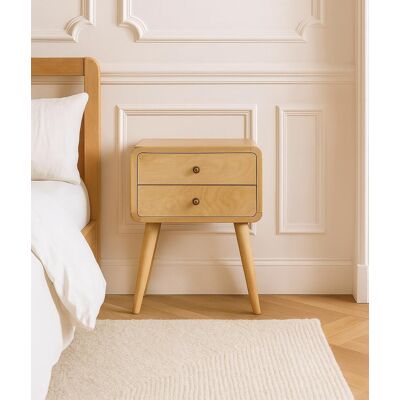 ACKERMAN Solid Wood Curved Oak-ish Bedside, 2 Drawers, Brown - Publicité ACKERMAN Solid Wood Curved Oak-ish Bedside, 2 Drawers, Brown - Publicité