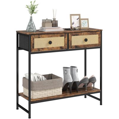 OEM Console En Rotin Avec Étagère Ouverte Et 2 Tiroirs Frontaux, 80 X 30 X 75 Cm, Couleur Marron Rustique - Publicité OEM Console En Rotin Avec Étagère Ouverte Et 2 Tiroirs Frontaux, 80 X 30 X 75 Cm, Couleur Marron Rustique - Publicité