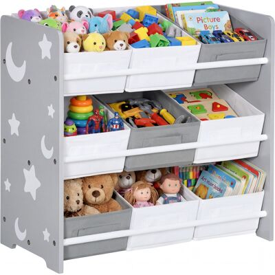 ARRIGONI Meuble De Rangement Jouets 9 Bacs Amovibles Mdf Tissu 63x30x60 Cm Gris Blanc - Publicité ARRIGONI Meuble De Rangement Jouets 9 Bacs Amovibles Mdf Tissu 63x30x60 Cm Gris Blanc - Publicité