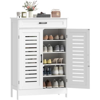 OEM Meuble À Chaussures 20 Paires. Armoire À Chaussures Avec 2 Portes Persiennes. Tiroir Et Étagères Réglables. Blanc - Publicité OEM Meuble À Chaussures 20 Paires. Armoire À Chaussures Avec 2 Portes Persiennes. Tiroir Et Étagères Réglables. Blanc - Publicité