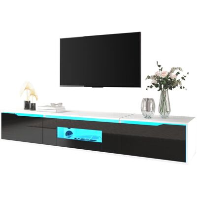 OEM Vitrine Et Meuble Tv Modernes, Finition Laquée Noire Et Blanche, Avec Éclairage Led À Couleurs Changeantes (façade En Noir Laqué). Publicité OEM Vitrine Et Meuble Tv Modernes, Finition Laquée Noire Et Blanche, Avec Éclairage Led À Couleurs Changeantes (façade En Noir Laqué). Publicité