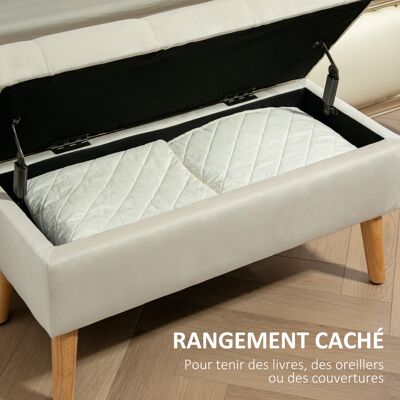 OEM Banc Rangement Velours Pieds Bois 120 Kg 80x35x42 Cm Crème - Publicité OEM Banc Rangement Velours Pieds Bois 120 Kg 80x35x42 Cm Crème - Publicité