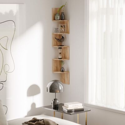 OEM Cloison Amovible Étagère D'Angle Murale De Rangement Forme Zigzag 20l X 20l X 126h Cm 5 Niveaux Bois Chêne Clair-crezuo - Publicité OEM Cloison Amovible Étagère D'Angle Murale De Rangement Forme Zigzag 20l X 20l X 126h Cm 5 Niveaux Bois Chêne Clair-crezuo - Publicité