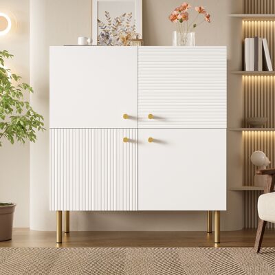 LEMONBEST Buffet Blanc Moderne En Mdf Avec Poignées En Alliage De Zinc, Pieds Acier, Rangement Pour Salon, Chambre Ou Entrée - Publicité LEMONBEST Buffet Blanc Moderne En Mdf Avec Poignées En Alliage De Zinc, Pieds Acier, Rangement Pour Salon, Chambre Ou Entrée - Publicité