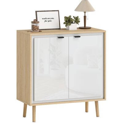 OEM Buffet À Haute Brillance, Meuble De Rangement Avec Double Porte, Étagère Réglable, 72 X 35 X 77 Cm, Blanc Et Chêne. Produit De Haute Qualité, Durable Et Pratique. Publicité OEM Buffet À Haute Brillance, Meuble De Rangement Avec Double Porte, Étagère Réglable, 72 X 35 X 77 Cm, Blanc Et Chêne. Produit De Haute Qualité, Durable Et Pratique. Publicité