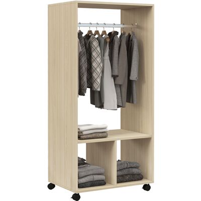 OEM Armoire Penderie Étagère 2 Niches Penderie 4 Roulettes Pivotantes Dim. 60l X 40l X 128h Cm Bois Naturel - Publicité OEM Armoire Penderie Étagère 2 Niches Penderie 4 Roulettes Pivotantes Dim. 60l X 40l X 128h Cm Bois Naturel - Publicité