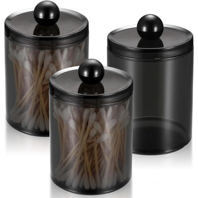 GRASSLIN Lot De 3 Boîtes À Cotons-tiges, Couvercle Acrylique Noir Transparent, Rangement Maquillage Salle De Bain - Publicité GRASSLIN Lot De 3 Boîtes À Cotons-tiges, Couvercle Acrylique Noir Transparent, Rangement Maquillage Salle De Bain - Publicité