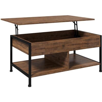 OEM Table Basse Relevable Table De Salon Compartiment Caché 2 Étagères Inférieures 100 X 80 X 60 Cm Marron Rustique Noir - Publicité OEM Table Basse Relevable Table De Salon Compartiment Caché 2 Étagères Inférieures 100 X 80 X 60 Cm Marron Rustique Noir - Publicité