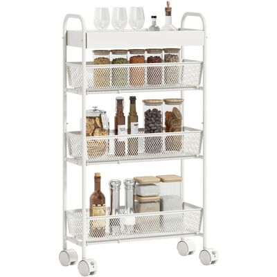 DEVOKO Chariot De Cuisine, En Métal, Blanc, Sur Roues, Pour Cuisine Salle À Manger, Rangement Mobile, Desserte Cuisine Pratique - Publicité DEVOKO Chariot De Cuisine, En Métal, Blanc, Sur Roues, Pour Cuisine Salle À Manger, Rangement Mobile, Desserte Cuisine Pratique - Publicité