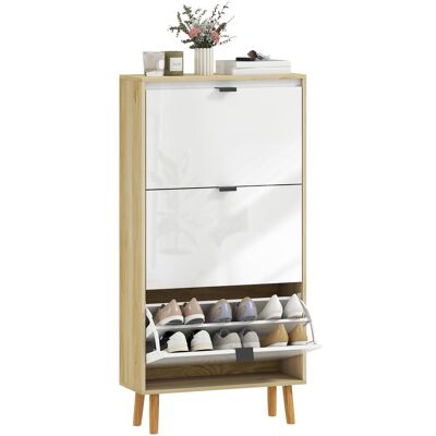 OEM Meuble À Chaussures, Armoire À Chaussures Étroite, 3 Tiroirs Rabattables, Porte Haute Brillante, 60x24x127cm, Blanc - Publicité OEM Meuble À Chaussures, Armoire À Chaussures Étroite, 3 Tiroirs Rabattables, Porte Haute Brillante, 60x24x127cm, Blanc - Publicité