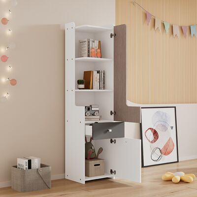 MIDUODUO Bibliothèque Haute En Forme De L Pour Adolescents,structure Mdf Blanc Orme Gris Avec Tiroir Et Rangement À Portes Charnières. Publicité MIDUODUO Bibliothèque Haute En Forme De L Pour Adolescents,structure Mdf Blanc Orme Gris Avec Tiroir Et Rangement À Portes Charnières. Publicité