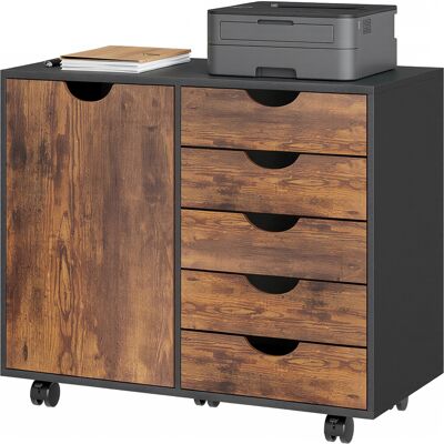 OEM Meuble De Rangement Pour Bureau 5 Tiroirs 1 Porte Étagère Réglable, Support Imprimante Roulettes, 78x40x66,5 Cm, Marron - Publicité OEM Meuble De Rangement Pour Bureau 5 Tiroirs 1 Porte Étagère Réglable, Support Imprimante Roulettes, 78x40x66,5 Cm, Marron - Publicité