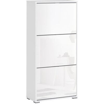 OEM Meuble À Chaussures Armoire À Chaussures 3 Portes Abattantes 3 Compartiments En Bois 60l X 26i X 124h Cm Blanc Laqué - Publicité OEM Meuble À Chaussures Armoire À Chaussures 3 Portes Abattantes 3 Compartiments En Bois 60l X 26i X 124h Cm Blanc Laqué - Publicité