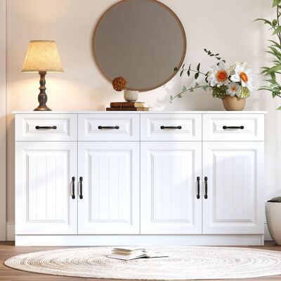 LEMONBEST Buffet Commode 160x35x80 Cm, 4 Tiroirs, 4 Portes, 2 Étagères, Façade Rainurée, 8 Poignées Métal, Mdf, Blanc - Publicité LEMONBEST Buffet Commode 160x35x80 Cm, 4 Tiroirs, 4 Portes, 2 Étagères, Façade Rainurée, 8 Poignées Métal, Mdf, Blanc - Publicité