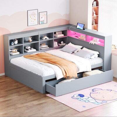 OEM Canapé En Bois Massif 140 X 200 Cm, Avec Tiroirs Extra-larges, Prise Usb Et Bande Lumineuse Led, Étagères Et Compartiments De Rangement, Grand Espace De Rangement, Lit Double Multifonctionnel En Bois - Publicité OEM Canapé En Bois Massif 140 X 200 Cm, Avec Tiroirs Extra-larges, Prise Usb Et Bande Lumineuse Led, Étagères Et Compartiments De Rangement, Grand Espace De Rangement, Lit Double Multifonctionnel En Bois - Publicité