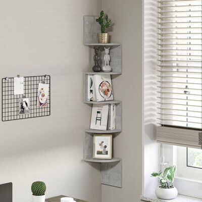 SANS MARQUE Cloison Amovible Étagère D'Angle Murale De Rangement Forme Zigzag 20l X 20l X 126h Cm 5 Niveaux Bois Gris - Publicité SANS MARQUE Cloison Amovible Étagère D'Angle Murale De Rangement Forme Zigzag 20l X 20l X 126h Cm 5 Niveaux Bois Gris - Publicité