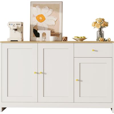 ARRIGONI Buffet Avec 3 Portes Et 1 Tiroir De Rangement – Armoire Commode Comme Buffet Pour Salon Et Salle À Manger, En Naturel Et Blanc, Dimensions: 120x40x75 Cm - Publicité ARRIGONI Buffet Avec 3 Portes Et 1 Tiroir De Rangement – Armoire Commode Comme Buffet Pour Salon Et Salle À Manger, En Naturel Et Blanc, Dimensions: 120x40x75 Cm - Publicité