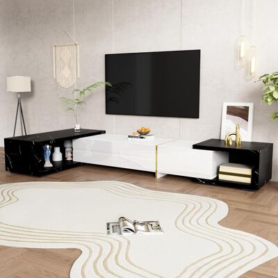 Acavallo Meuble Tv Bas Pivotant, Aspect Marbre Noir, Finition Mate Et Brillante, 140 X 40 X 30 Cm, Mdf Et Contreplaqué, Noir Et Blanc - Publicité Acavallo Meuble Tv Bas Pivotant, Aspect Marbre Noir, Finition Mate Et Brillante, 140 X 40 X 30 Cm, Mdf Et Contreplaqué, Noir Et Blanc - Publicité
