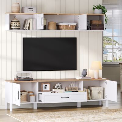 LEMONBEST Ensemble Tv Mural 2 Pièces Avec Meuble Tv Et Vitrine Suspendue, 4 Portes Et 1 Tiroir, 180 X 40 X 50 Cm, Mdf, Blanc - Publicité LEMONBEST Ensemble Tv Mural 2 Pièces Avec Meuble Tv Et Vitrine Suspendue, 4 Portes Et 1 Tiroir, 180 X 40 X 50 Cm, Mdf, Blanc - Publicité