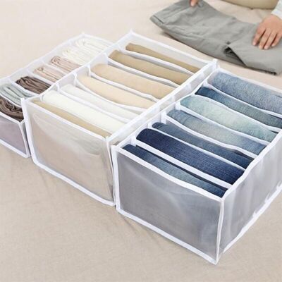 IRISFR Boîte De Rangement De Tiroir Avec Compartiments Pour Jeans, Armoire, Tiroir, Cloison De Séparation En Maille, Pour Jean, Blanche, 7 Grilles - Publicité IRISFR Boîte De Rangement De Tiroir Avec Compartiments Pour Jeans, Armoire, Tiroir, Cloison De Séparation En Maille, Pour Jean, Blanche, 7 Grilles - Publicité