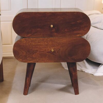 ACKERMAN Solid Wood Bubble Chestnut Bedside, 2 Drawers, Dark Brown - Publicité ACKERMAN Solid Wood Bubble Chestnut Bedside, 2 Drawers, Dark Brown - Publicité