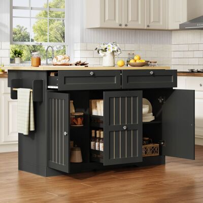 LEMONBEST Îlot De Cuisine Mobile 120x45-70x92 Cm Avec Plan Rabattable, Desserte De Rangement, 2 Grands Tiroirs Et Roulettes Verrouillables - Publicité LEMONBEST Îlot De Cuisine Mobile 120x45-70x92 Cm Avec Plan Rabattable, Desserte De Rangement, 2 Grands Tiroirs Et Roulettes Verrouillables - Publicité